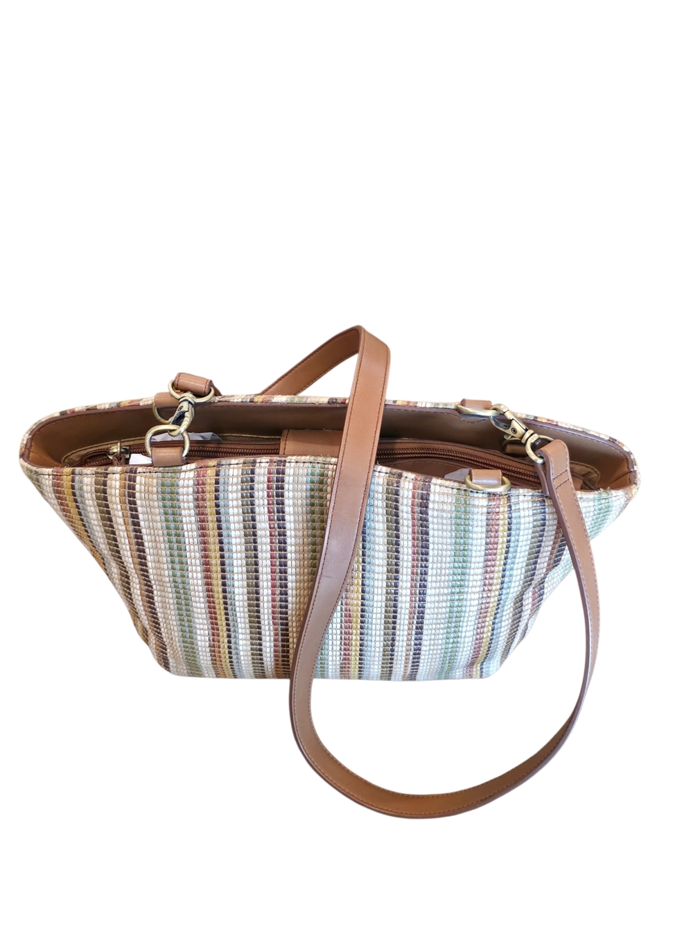Fossil Boho Woven Crossbody Bag Multicolor Stripe Leather Trim - Picture 5 of 11